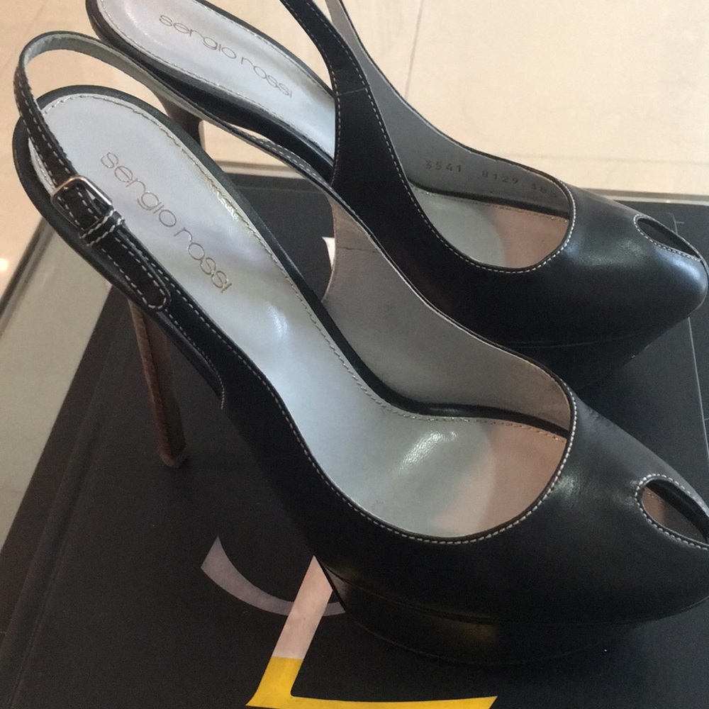 Sergio Rossi Leather Platform Slingback Pumps